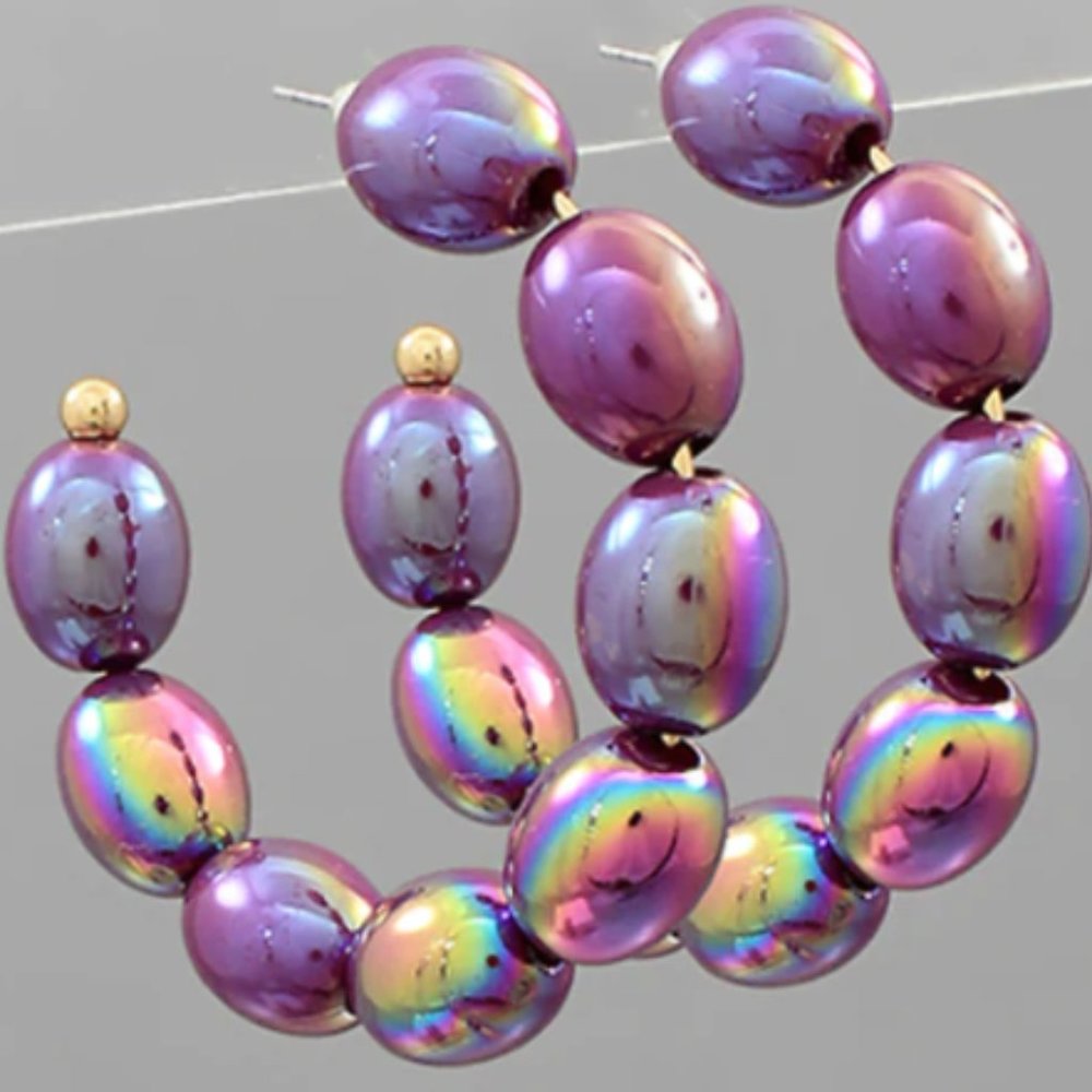 Iridescent Lavender Bead Hoop Earrings